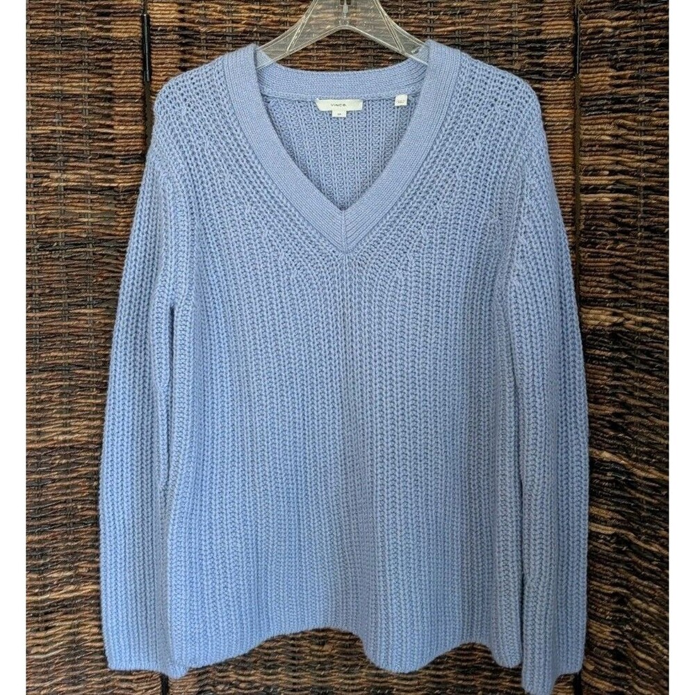 Vince Cashmere Wool Chunky Knit V Neck Sweater Purple Longline Relaxed Fit Small